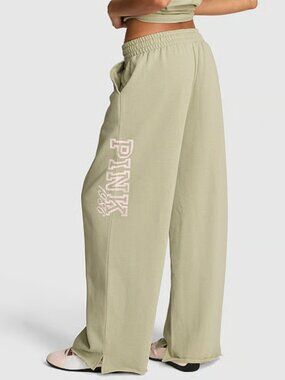 PINK Victoria's Secret Ivy Fleece Slate Green Wide Leg Sweatpants - NWT